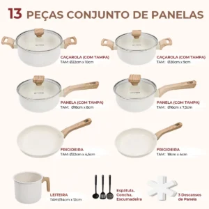 Jogo De Panelas Cerâmica Antiaderente Gas Indução 13 Peças - Imagem 7