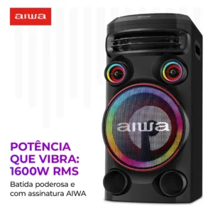 Torre de Som AIWA T1W-02 1600W 1Woofer10" Bluetooth RGB USB FM DJ - Imagem 6