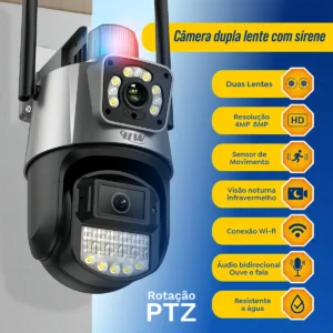 Câmera Segurança Wi-fi Ip Dual com Sirene Visão Noturna Colorida 355° App Icsee Prova Dágua Cor Preto - Hw - Imagem 3