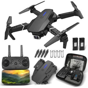 Mini Drone E88 Pro Com Câmera Dupla Wifi Com Case 2 Baterias + SCORELL Mini Controle Remoto Drone 2.4 Ghz - Imagem 1