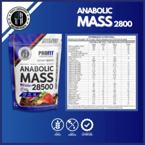 Hipercalórico Anabolic Mass 28500 - 3kg - Profit Labs Sabor Chocolate com Morango - Imagem 3