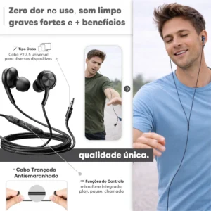 Fone De Ouvido Com Fio Intra Auricular 1.2 Metros 3.5mm Foninho Original C/ Microfone Anti Ruído Durável Celular PC Computador Notebook Esportivo Academia Corrida Não Cai Alto Com Entrada P2 Gurumania - Imagem 5