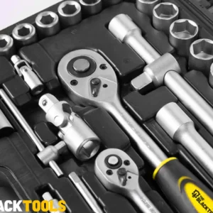 Jogo De Ferramentas Soquetes Encaixe 1/4 E 1/2 Pol. Catraca Reversível Aço Crv 94 Peças Com Maleta Tkf94 The Black Tools - Imagem 4