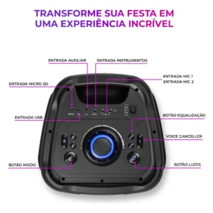 Caixa De Som Partybox Aiwa Pb-06 Bluetooth 20h Rgb Usb Tws - Imagem 8