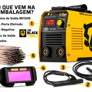 Máquina Inversora De Solda Mma Mi150d 120a Com Eletrodo E Óculos The Black Tools - Imagem 6