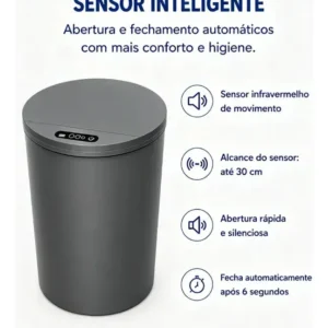 Lixeira Inteligente Sensor Automático 16l Cor cinza Recarregável Smart Banheiro E Cozinha Moderna - Imagem 4