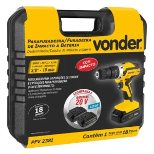 Parafusadeira Furadeira De Impacto 2 Baterias 20v Fonte Carregamento Bivolt Pfv238i Vonder - Imagem 6