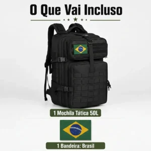 Mochila Tática Militar 50l Masculina Reforçada Impermeável Viagem Camping Pesca Com Patch Bandeira Brasil Bagear - Imagem 6