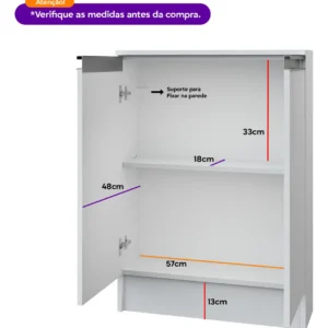 Despensa Estreita 60cm Branco| Dispensa para Cozinha | Nicho Com Porta | Balcão Estreito Para Cozinha, Lavanderia, Banheiro, Sala | Aparador em Mdf Modulado | Entregue Montado | Ejv Shoop - Imagem 4