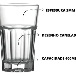 Jogo Kit 6 Copos Vidro Grosso 400ml Água Suco Drink Premium Cor Transparente Original line - Imagem 4
