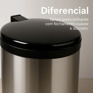 Lixeira Inox 15l Pedal Tampa Antiodor Cozinha Banheiro LHP ECOMMERCE Preto - Imagem 6