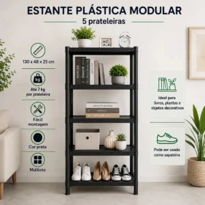 Estante Plastica Modular 5 Prateleiras Multiuso Organizadora Preta - Marianopole - Imagem 1