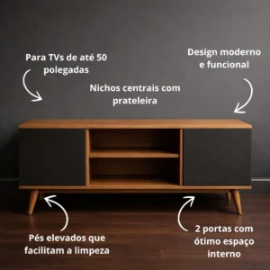 Rack Sala Estante Industrial Retro Com 2 Portas Com Nichos - Imagem 3