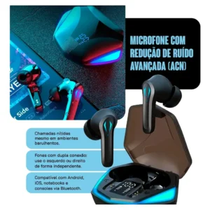 Fone de Ouvido Casenn G9S Bluetooth TWS Gamer Preto com Microfone e LED - Imagem 5