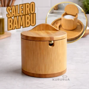 Saleiro De Bambu Com Tampa Com Colher Compacto Elegante Cozinha Marca Kururuá - Imagem 1