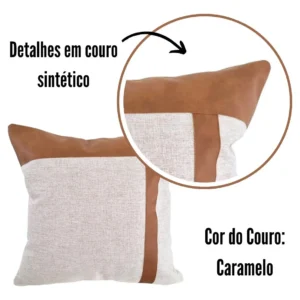 4 Capa De Almofada Linho Couro Moderna Sofisticada Decoração Caramelo - Imagem 5