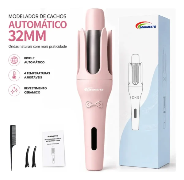 Modelador de Cachos Automático 32mm Bivolt Cerâmica Maimeite