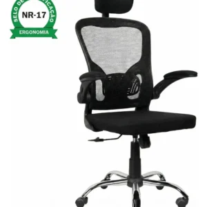Cadeira Escritório Ergonômica Ajuste Lombar Laudo NR-17 Giratória Office Estofado Tecido/mesh Marca Brin7 Modelo B7-001-PT - Imagem 1