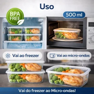 Kit 10 Potes Transparentes 500ml Bpa Free Microondas Freezer - Imagem 3