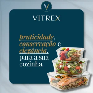 Kit 3 Pote De Vidro Marmita Hermético 370, 640ml, 1040ml Freezer Fitness Vitrex - Imagem 7