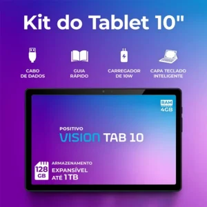 Positivo Vision TAB10 T3010 4GB RAM 128GB SSD com Capa Teclado Octa-Core 5 13MP Bateria 6000mAh Tela 10.1“ HD Wifi AC e 4G Full Lamination - Preto - Imagem 4