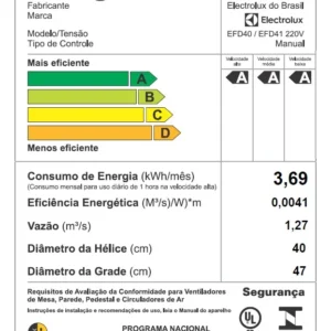 Ventilador de Mesa 40cm 6 Pás 3 Velocidades Electrolux Com Inclinação Silencioso Duoforce Air+ EFD40 Cinza - Imagem 8