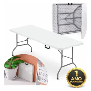 Mesa Dobravel 1.80m Maleta Com Alça Portatil Camping Praia Jardim Área Externa Ou Interna Salão De Festas Gourmet Resistente Cor Branco Corsair - Imagem 1