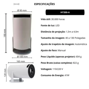Maxnova Projetor Hy300 4k Portátil Branco - Imagem 8