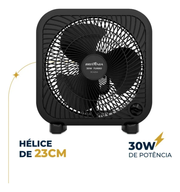 Ventilador Circulador Britânia 30w 3 Velocidades Bca25a Estrutura Preto Pás Preto Diâmetro 23 cm Frequência 60Hz Material das pás Plástico