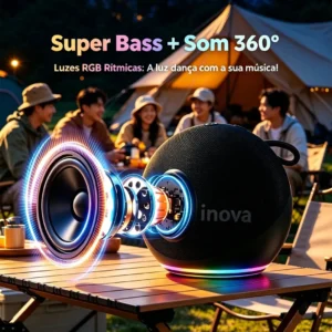 Inova Mini Caixa Caixinha De Som Bluetooth Portátil, Potente Tws Com Rádio Fm E Luzes Rgb, Ipx6 À Prova D'água, Longa Duração Caixa De Som Bluetooth - Imagem 4
