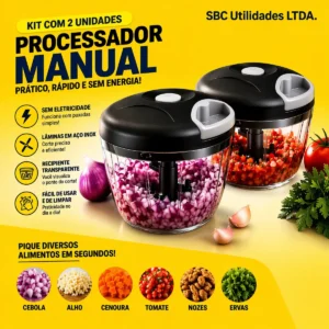 Kit 2 Triturador Processador Picador Manual De Alimentos 500ml 3 Laminas Prático Compacto Perfeito Para Cortar Picar Legumes Verduras Temperos Alho Rápido e Fácil MAIS VENDIDO SBC UTILIDADES LTDA - Imagem 1
