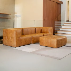 Sofá Modular Policouro Marrom 3 Lugares 2 Cantos Com Apoio - Imagem 1