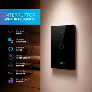 Interruptor Smart Inteligente Wi-fi 2.4 GHz Alexa google 1 Botão 4x2 Bivolt Preto Cod: 291990365 Neo Avant - Imagem 1