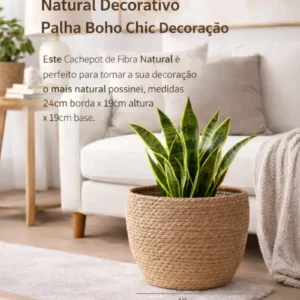 Cesto Vaso Cachepot Fibra Natural Decorativo Palha Boho Chic - Imagem 2