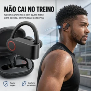 Fone De Ouvido Bluetooth Sem Fio Tws Esportivo Compatível Com iPhone Samsung Xiaomi Motorola Celular Android Academia Caminhada Esporte Tipo Gancho Preto Boyu Cell - Imagem 8