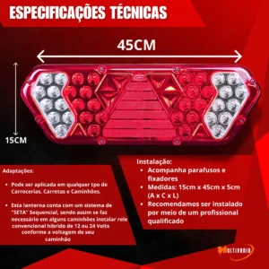Par Lanterna Traseira Carreta Guerra Led Caminhão 12/24v - Imagem 5