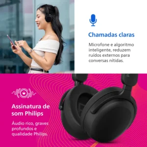 Headphone Philips Bluetooth E Energia Para 55h Tah2300bk/00 Preto - Imagem 4