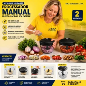 Kit 2 Triturador Processador Picador Manual De Alimentos 500ml 3 Laminas Prático Compacto Perfeito Para Cortar Picar Legumes Verduras Temperos Alho Rápido e Fácil MAIS VENDIDO SBC UTILIDADES LTDA - Imagem 5