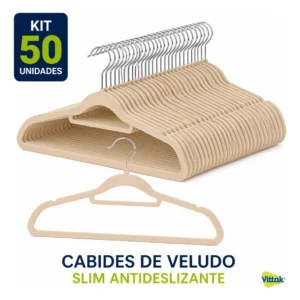 Vittak Kit 50 Cabides Adulto Veludo Slim Antideslizante Organizador Roupas Cor Bege - Imagem 3