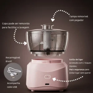 Mini Processador Alimento Elétrico Sem Fio Portátil Bivolt - Imagem 4