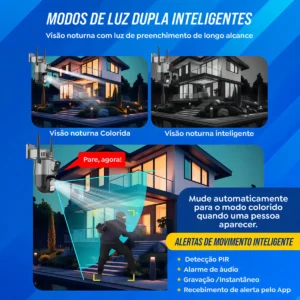 Câmera Segurança Wi-fi Ip Dual com Sirene Visão Noturna Colorida 355° App Icsee Prova Dágua Cor Preto - Hw - Imagem 4