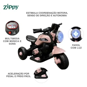 Moto Elétrica Infantil Mini First Custom 6V Zippy Toys Rosa - Imagem 5