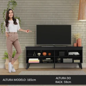 Rack Para Tv Até 65 Polegadas Com Pés Turim Madesa Cor Preto XM6997 - Imagem 4