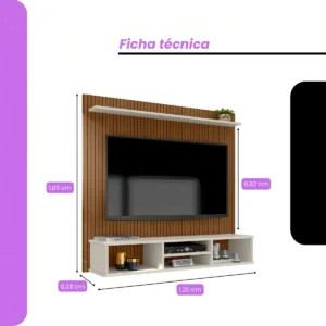 Painel Clique Móveis Tv 50” Ripado 3D Off White com Nichos - Imagem 5