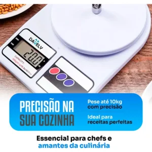 Balança Digital De Precisão 10kg Davely Cook Cozinha Para Uso Domestico E Profissional Fitness Ideal Para Dietas Treinos Alimentos Confeitaria Nutrição Branco - Imagem 4