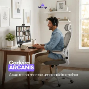 Cadeira Escritório Presidente Ergonômica NR17 Marqs Home Arcanis Cinza com Apoio Lombar e Encosto Mesh Premium - Imagem 3