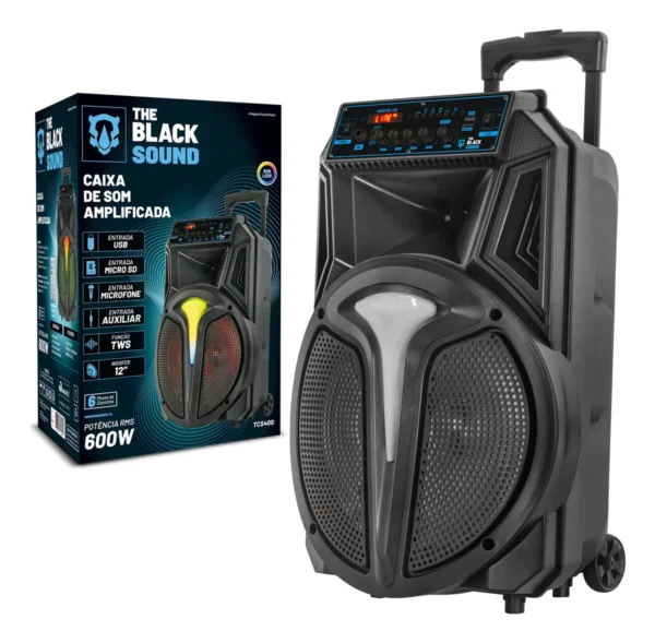 Caixa De Som Amplificada Bluetooth 600w Rms Tcs400 Cor Preto The Black Tools Com Rádio Fm Usb Pendrive Led Rgb Bivolt