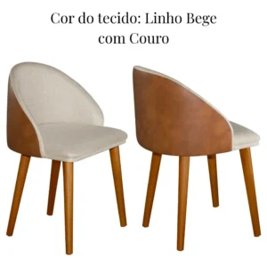 Kit 2 Cadeira Diamante Linho C/couro Pés Madeira Sala Jantar - Imagem 3