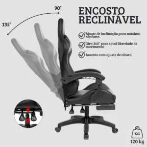 Cadeira Gamer Ergonômica Alpha Rija de Couro Sintético Preta - Imagem 5
