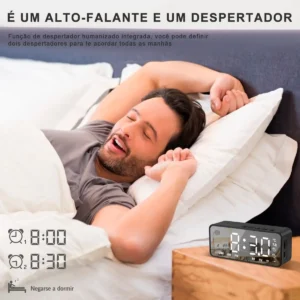 FORESTORY G50 Relógio Digital Despertador Mesa Cabeceira Alarme Rádio Fm - Preto Com Bluetooth, Entrada Auxiliar (aux), Rádio Fm E Usb.Relógio Despertador Rádio Fm Caixa Som Bluetooth Alarme S/fio - Imagem 7